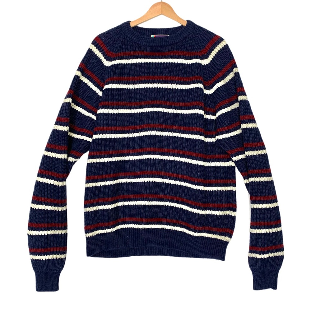 Vintage 80s Chunky Ski Sweater Crew Neck Size XL Sweater Graphix Navy Blue Strip